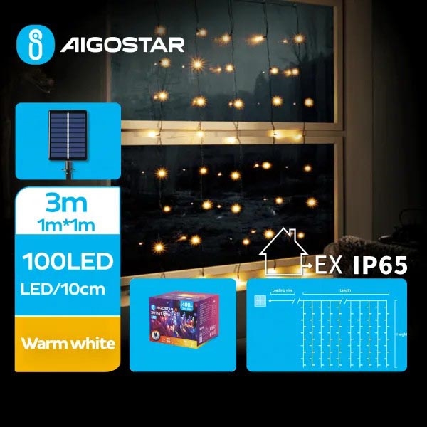 Aigostar - LED соларни коледни лампички 100xLED/8 функции 4x1 м IP65 топло бял