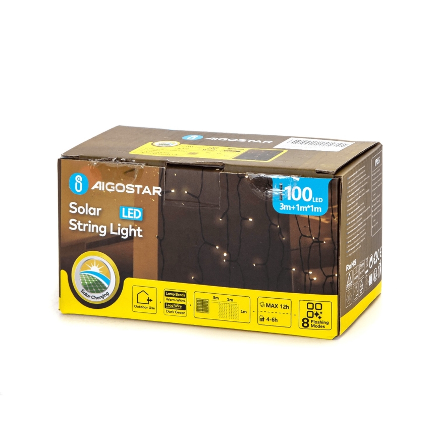 Aigostar - LED соларни коледни лампички 100xLED/8 функции 4x1 м IP65 топло бял