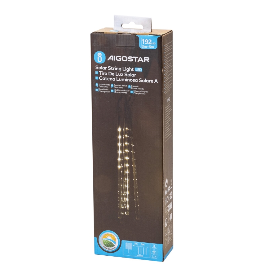 Aigostar - LED Соларни коледни лампички 192xLED/8 м IP65 студено бял
