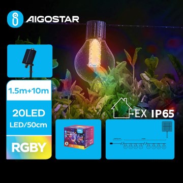 Aigostar - LED Соларни коледни лампички 20xLED/8 функции 11,5 м IP65 многоцветен