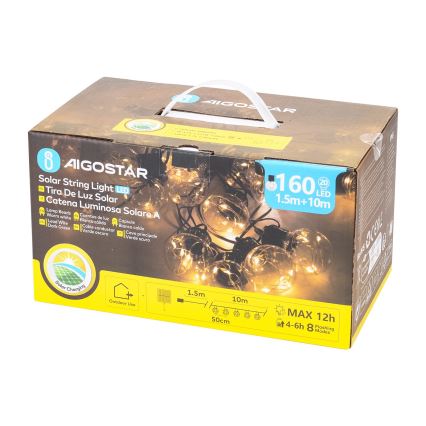 Aigostar - LED Соларни коледни лампички 20xLED/8 функции 11,5 м IP65 топло бял