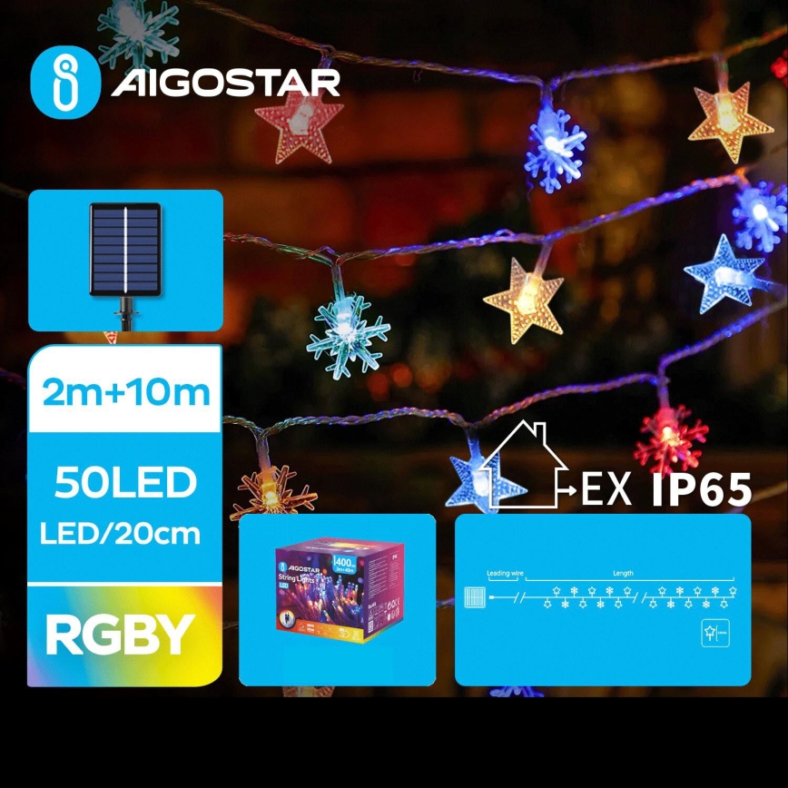 Aigostar - LED Соларни коледни лампички 50xLED/8 функции 12 м IP65 многоцветен