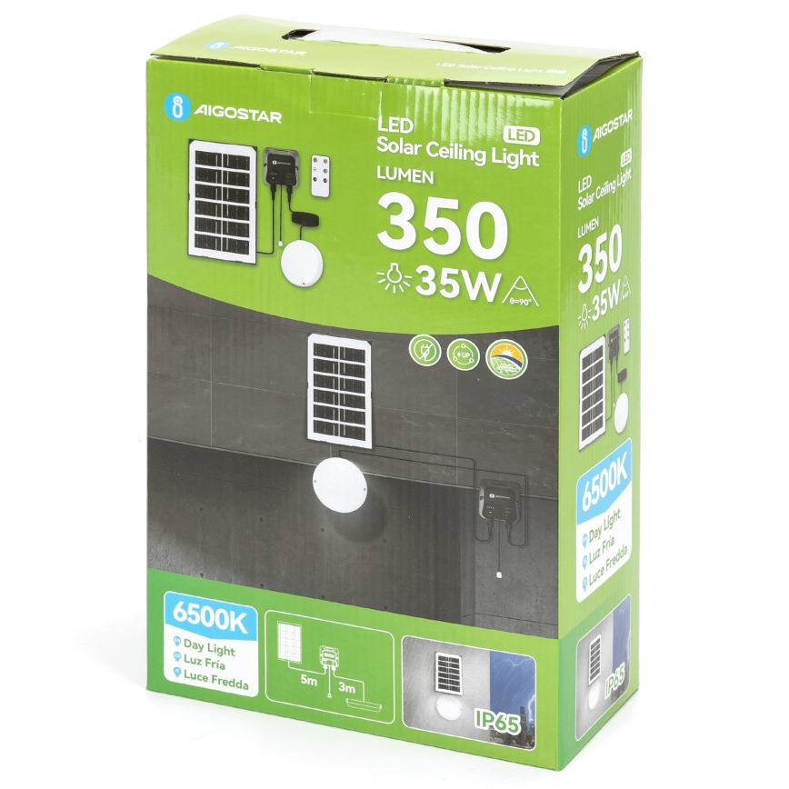 Aigostar - LED соларно осветително тяло LED/35W/12V 3000 mAh 6500K IP65 Ø 16,8 см + дистанционно управление