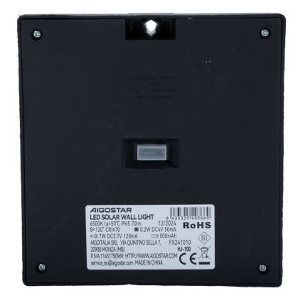 Aigostar - LED соларно осветително тяло със сензор LED/3,7V 6500K 500 mAh IP65 черно