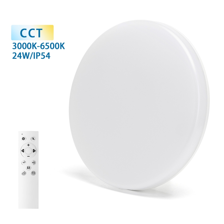 Aigostar - димируемо LED таванно осветително тяло за баня, 24W/230V, 3000K–6500K, IP54, Ø 33 см, с дистанционно управление