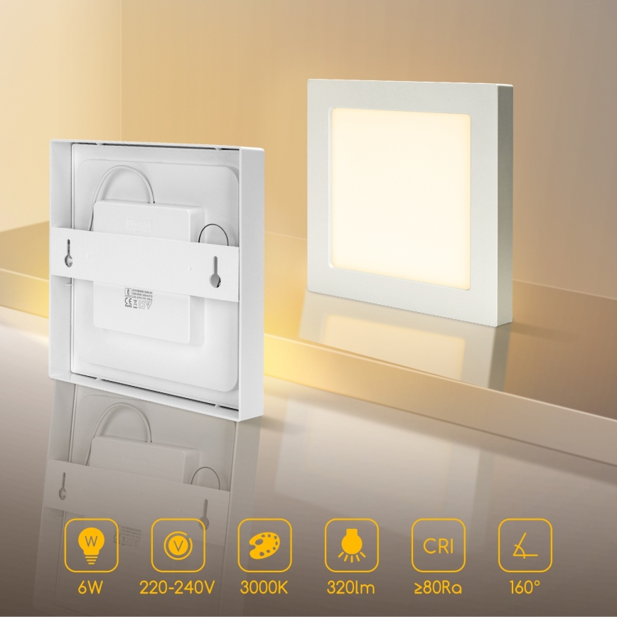 Aigostar - LED таванен плафон за повърхностен монтаж LED/6W/230V 3000K 12,2x12,2 см бял