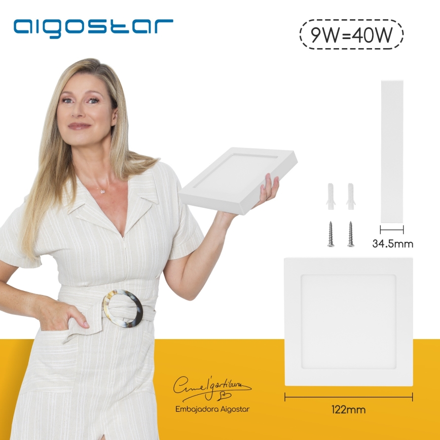 Aigostar - LED таванен плафон за повърхностен монтаж LED/9W/230V 3000K 12,2x12,2 cm бял