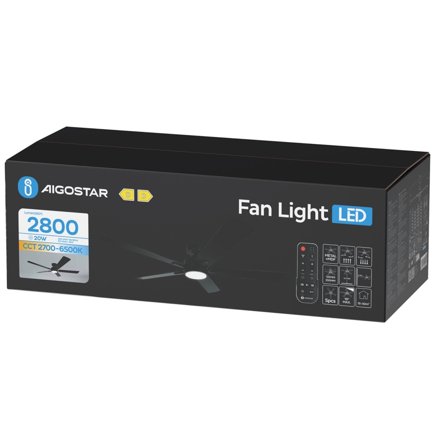 Aigostar - Таванен вентилатор с димируемо LED осветление LED/20W/230V 2700-6500K 132cm черен + дистанционно управление