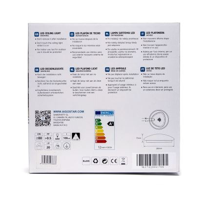Aigostar - LED таванно осветително тяло LED/12W/230V 3000K Ø 28 см