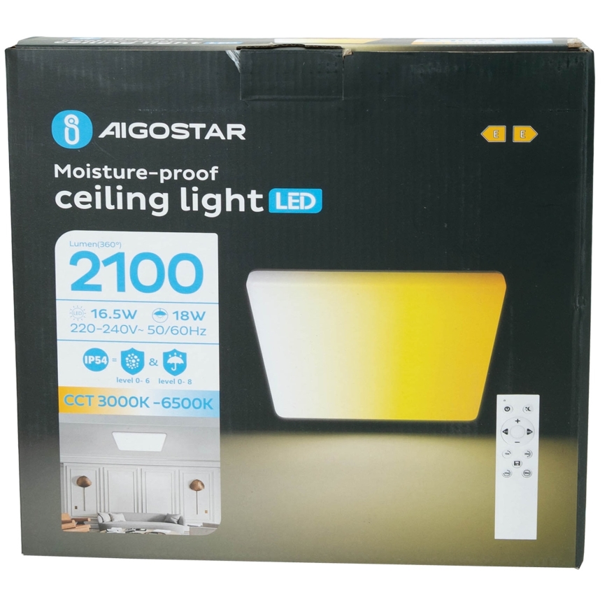 Aigostar - LED плафон за баня с възможност за димиране LED/18W/230V 3000K-6500K IP54 + дистанционно управление