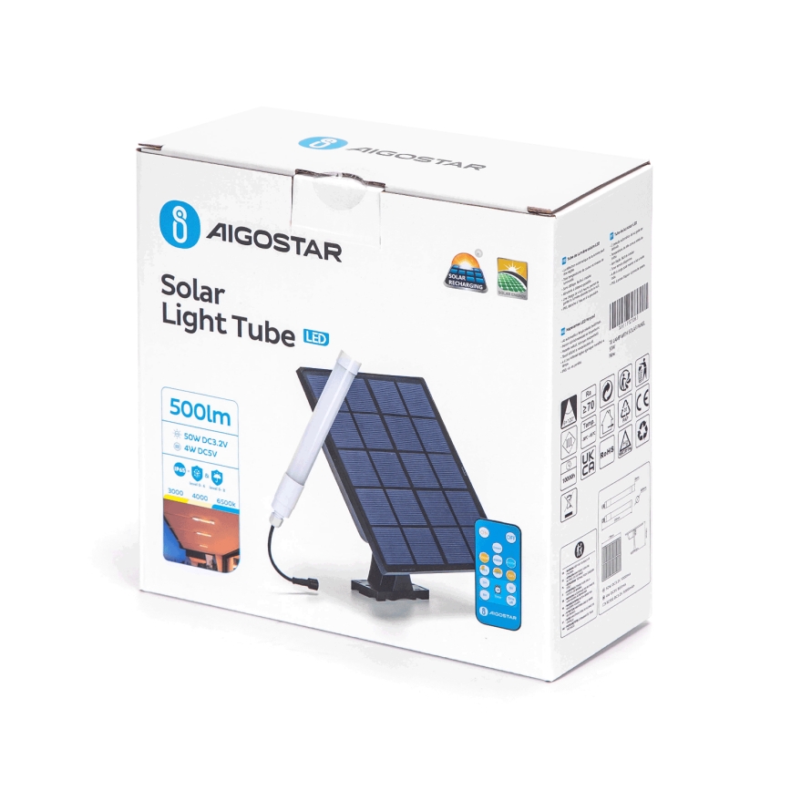 Aigostar - LED Димируем тръба със соларен панел LED/3,2V 3000K/4000K/6500K IP65 + дистанционно управление