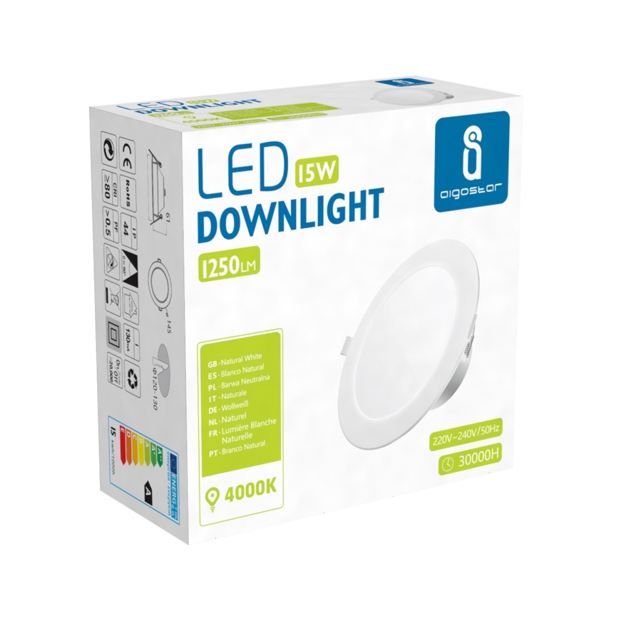 Aigostar - LED вградено таванно осветително тяло за баня LED/15W/230V 4000K IP44 Ø 14,5 cm бяло