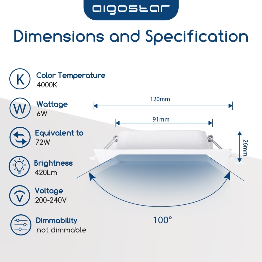 Aigostar - LED вградено осветително тяло LED/6W/230V 4000K 12x12 cm бяло