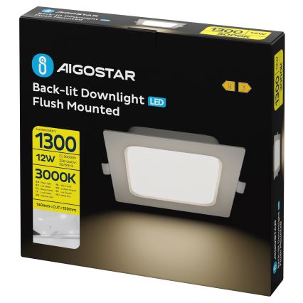 Aigostar - LED вградено таванно осветително тяло LED/12W/230V 3000K 17,5x17,5 cm бяло