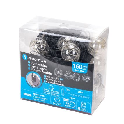 Aigostar - LED външен декоративен гирлянд 160 LED 10m IP44 студено бяло