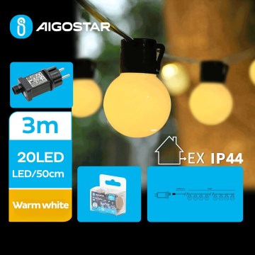 Aigostar - LED външен декоративен гирлянд 20xLED/13m IP44 топла бяла