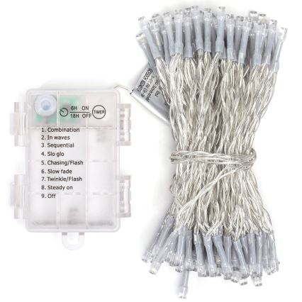 Aigostar - LED външен гирлянд 100xLED/8 режима/3xAA 10,3m IP44 студено бяло