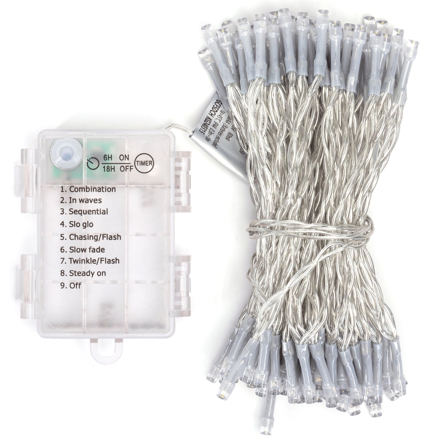 Aigostar -LED външен гирлянд 100xLED/8 функции 3xAA 10,3m IP44 топла бяла