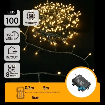 Aigostar - LED външен гирлянд 100xLED/8 режима 3xAA 5,3 m IP44 топла бяла
