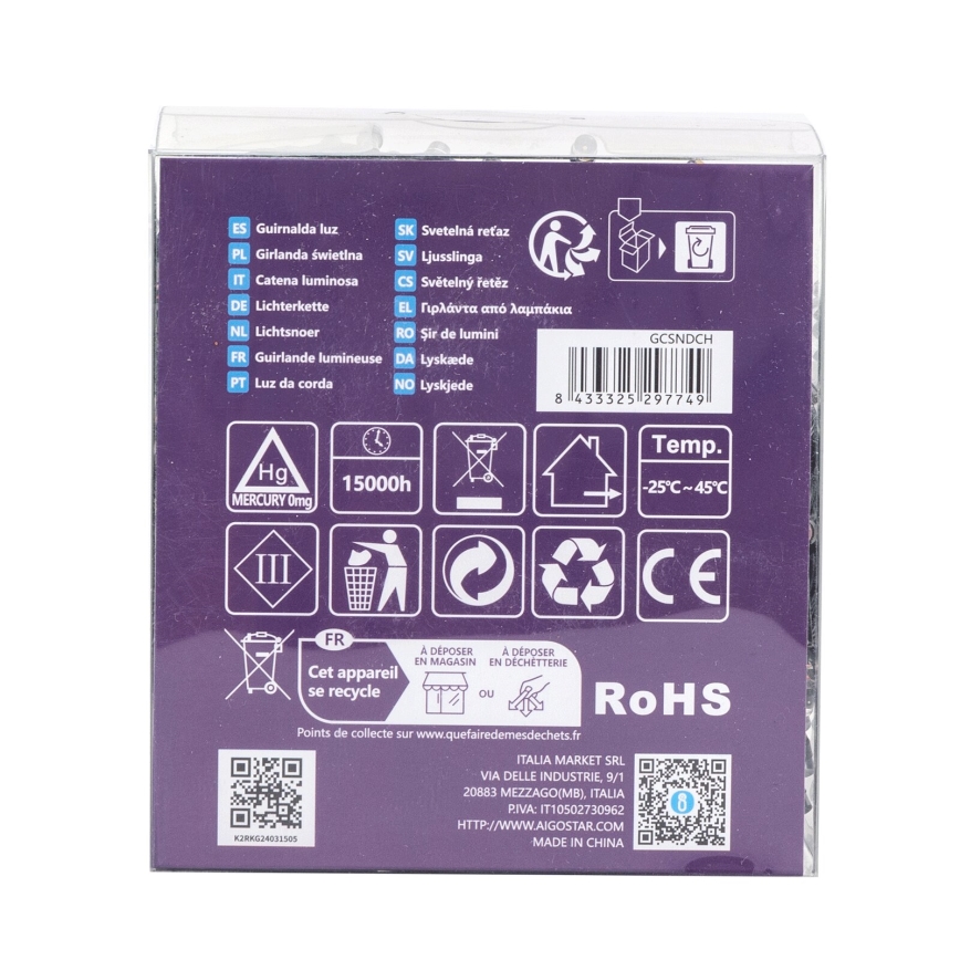 Aigostar -LED Външен гирлянд 300xLED/8 функции 3xAA 15,3m IP44 многоцветен