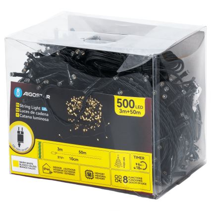 Aigostar - LED външен гирлянд 500xLED/8 функции 50m IP44 топла бяла