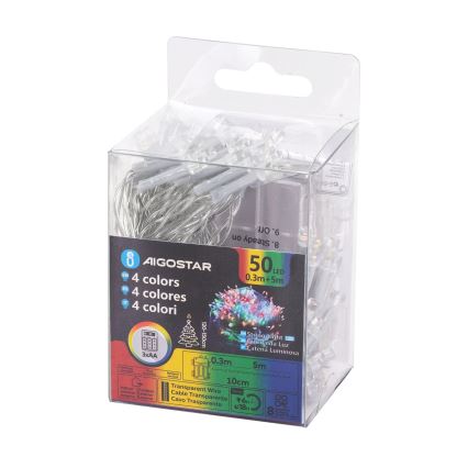 Aigostar - LED Външен  гирлянд 50xLED/8 функции 3xAA 5,3m IP44 многоцветен