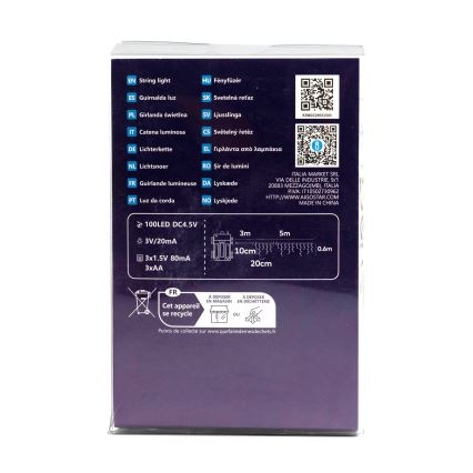 Aigostar-LED Външна коледна верига 100xLED/8 функции 3xAA 8x0,6м IP44 топло бяло