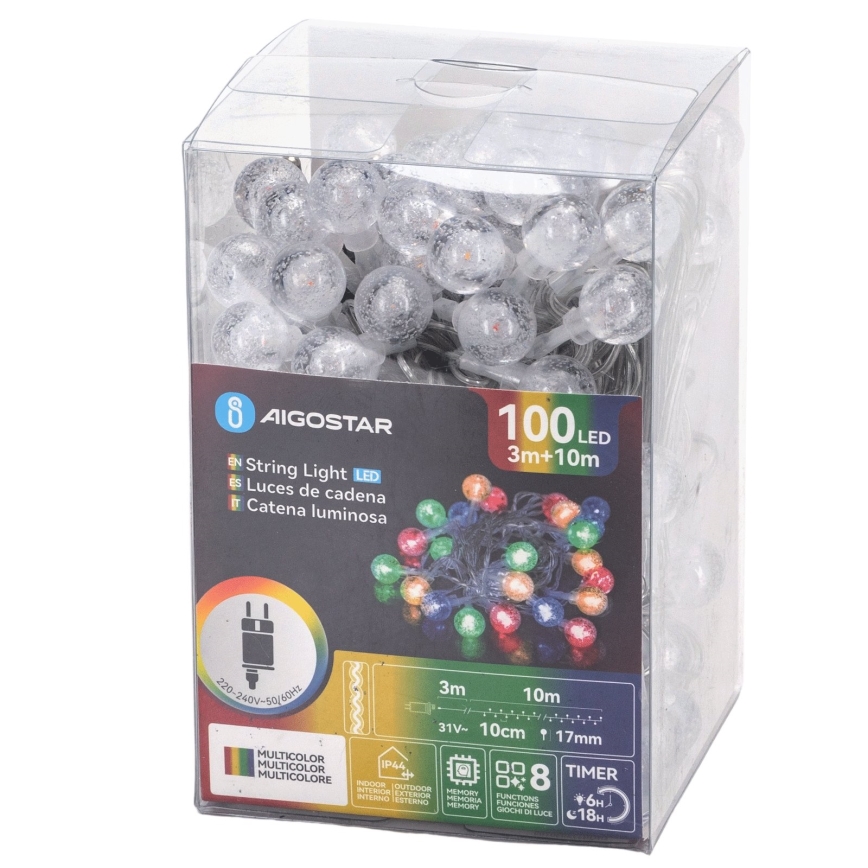 Aigostar - LED външен коледен гирлянд 100xLED/8 функции 13m IP44 многоцветен