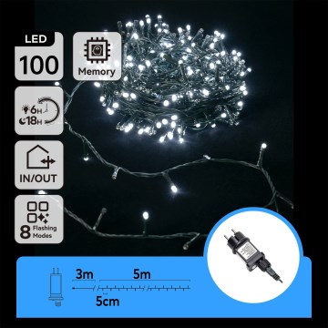 Aigostar - LED външен коледен гирлянд 100xLED/8 функции 8m IP44 студено бял