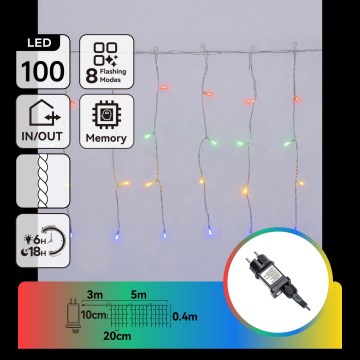 Aigostar - LED Външен коледен гирлянд 100xLED/8 функции 8x0,4m IP44 многоцветен