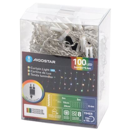 Aigostar - LED Външен коледен гирлянд 100xLED/8 функции 8x0,4m IP44 многоцветен