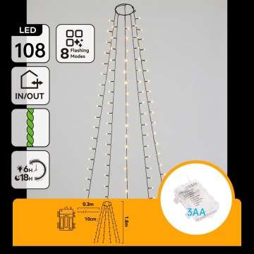 Aigostar - LED Външен коледен гирлянд 108xLED/8 функции 3xAA 1,8m IP44 топло бяло