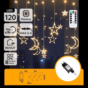 Aigostar - LED външен коледен гирлянд 120xLED/6W/230V/8 функции 3x0,6m IP44 топла бяла + дистанционно управление