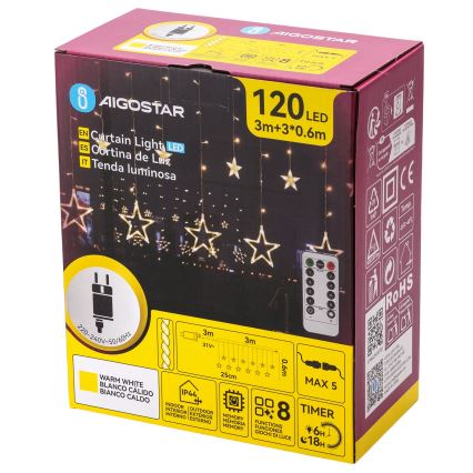 Aigostar - LED външен  гирлянд 120xLED/8 режима 3x0,6 m IP44 топло бяло + дистанционно управление