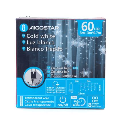 Aigostar - LED външен коледен гирлянд 120xLED/8 функции 3x0,7m IP44 студено бяло + дистанционно управление