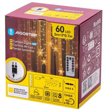 Aigostar - LED външна коледна гирлянда 120xLED/8 режима 3x0,7m IP44 топла бяла + дистанционно управление