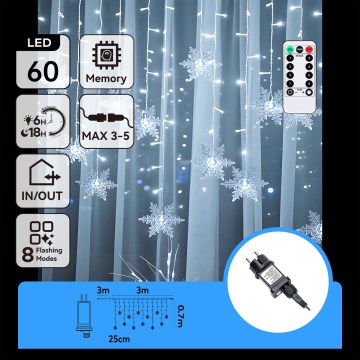Aigostar - LED външен коледен гирлянд 120xLED/8 функции 3x0,7m IP44 студено бяло + дистанционно управление