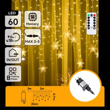 Aigostar - LED Външен коледен гирлянд 120xLED/8 функции 3x0,7m IP44 топла бяла + дистанционно управление