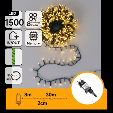Aigostar - LED външен коледен гирлянд 1500xLED/8 функции 33m IP44 топла бяла светлина