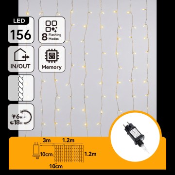 Aigostar - LED външен коледен гирлянд 156xLED/8 функции 4,2x1,2m IP44 топло бяло