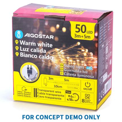 Aigostar - LED външен коледен гирлянд 200xLED/8 функции 3xAA 5x2m IP44 топла бяла