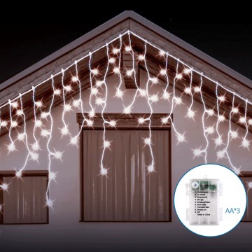 Aigostar - LED външен коледен гирлянд 200xLED/8 режима 3xAA 13x0,6m IP44 студено бяло