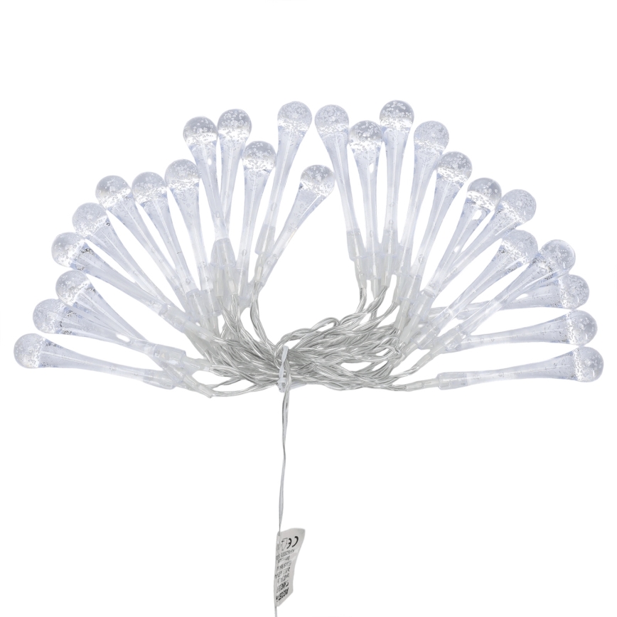 Aigostar - LED външна гирлянда, 25 LED диода / 8 функции, 3 x AA, 2,5 m, IP44, топла бяла светлина, капковидни лампички