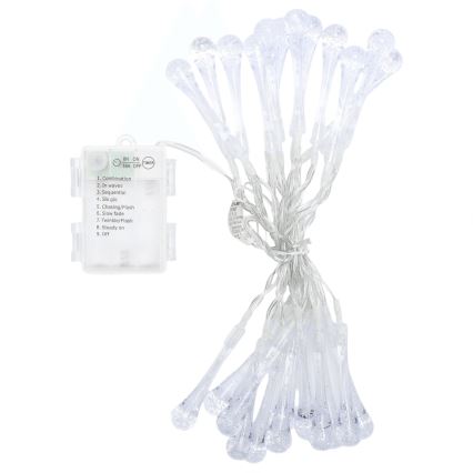 Aigostar - LED външна гирлянда, 25 LED диода / 8 функции, 3 x AA, 2,5 m, IP44, топла бяла светлина, капковидни лампички