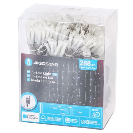 Aigostar - LED външна коледна гирлянда 288xLED/8 режима 1,5x1,8m IP44 студено бяло