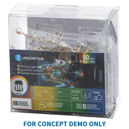 Aigostar - LED външен коледен гирлянд 300 LED / 8 функции 3xAA 9,3 m IP44 многоцветен