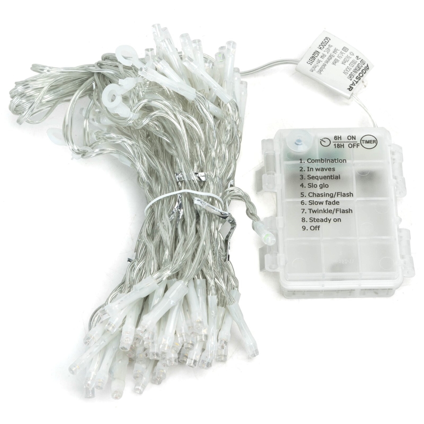 Aigostar-LED Външна коледна верига 300xLED/8 функции 3xAA 6x2м IP44 студено бяло