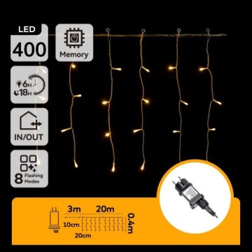 Aigostar - LED външен коледен гирлянд 400xLED/8 функции 20x0,4m IP44 топла бяла