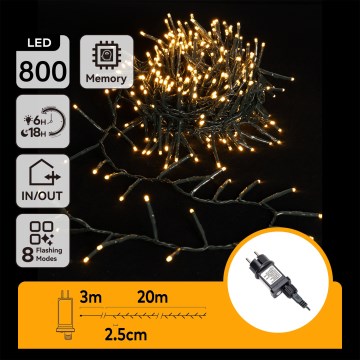 Aigostar - LED външен коледен гирлянд 800xLED/8 функции 23m IP44 топла бяла