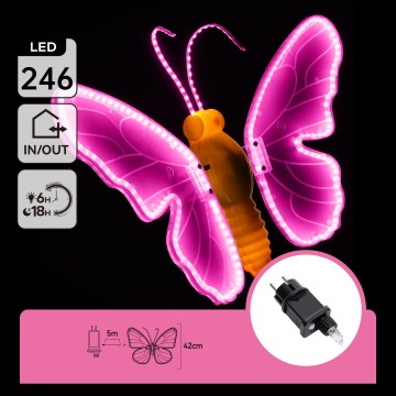 Aigostar - LED външна декорация 246xLED/9W/230V 42 cm IP44 пеперуда/розова